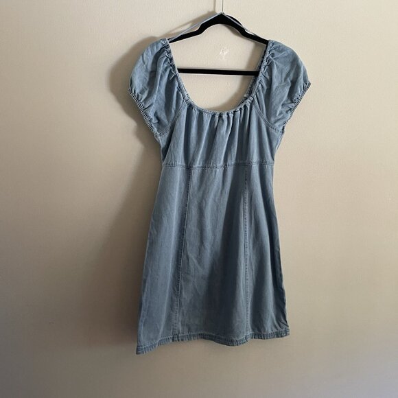 LE LIS Women L Denim Casual 90s Rodeo Puff Sleeve Button Front Mini Dress NWT - Picture 12 of 12